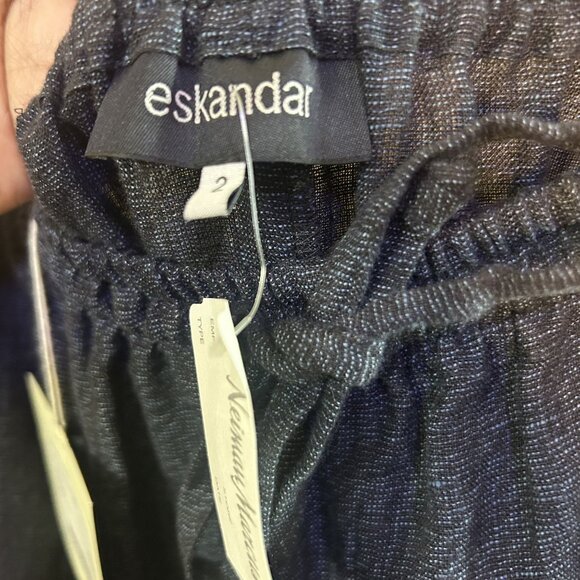 Eskandar NEW Drawstring Trouser Navy Blue Two-Toned Striated Linen Pant Size 2 - Picture 7 of 10
